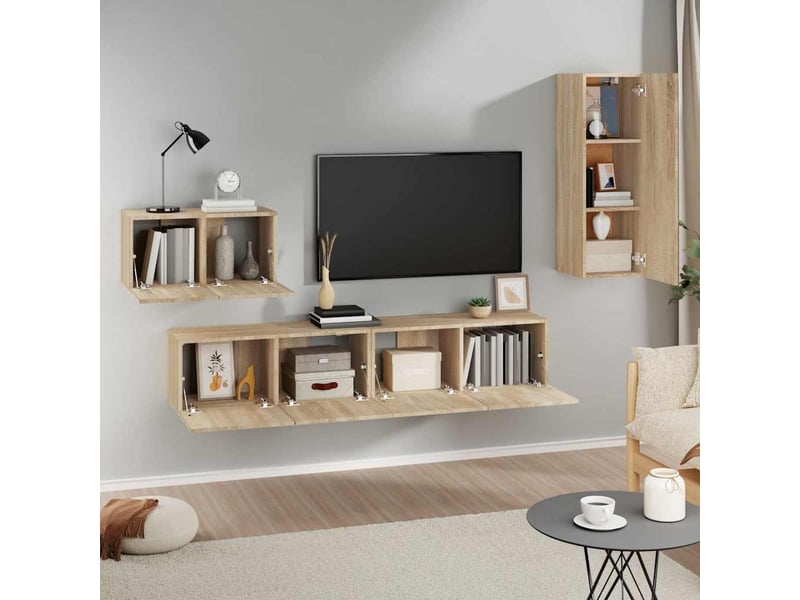  Ensemble de meubles tv 4 pcs chêne sonoma bois d'ingénierie shl46480  - Conforama C