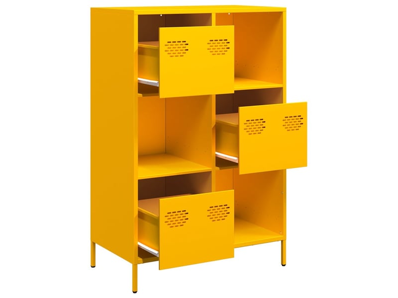  Buffet haut - bahut - meuble de rangement jaune moutarde 68x39x103,5 cm acier  - Conforama D