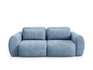 Canapé droit convertible   4 places Tissu bleu avec coffre de rangement