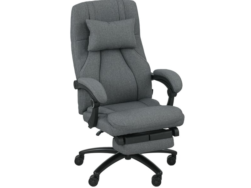 Chaise de bureau de massage pivotante avec usb, dossier inclinable, repose-pieds, en polyester, gris foncé