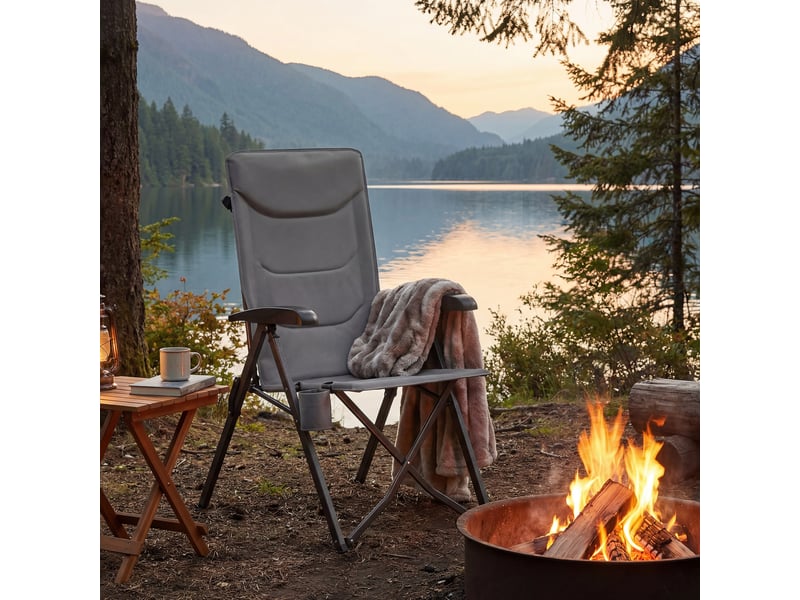 Chaise de camping, lot de 2, dossier réglable 95°-150°, porte-gobelet, sac de transport, pêche, jardin, gris - Conforama C