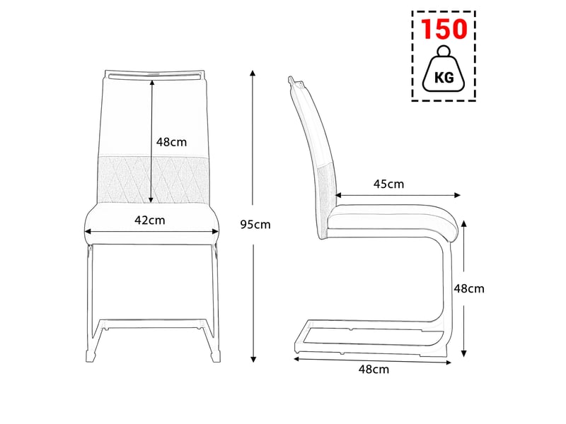  Lot de 4 chaises de salle à manger 42x48x95 cm métal blanc, dossier en pu et lin  - Conforama C