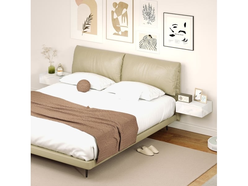  Ensemble de 2 tables de nuit flottantes, design mural, tiroir, pour chambre à coucher, panneaux de particules, blanc  - Conforama C
