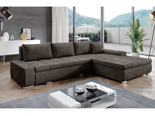 Canapé d'angle réversible convertible <strong>AX LIVING </strong> <strong>Tunceli</strong> 4 places Velours marron avec coffre de rangement