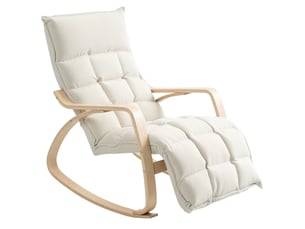 Fauteuil à bascule rembourré, fauteuil de relaxation avec accoudoirs et structure en acier, pour salon, chambre, blanc crème