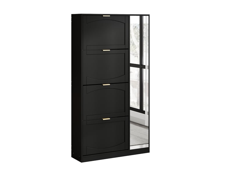  Meuble chaussures noir 80 cm avec miroir - 4 volets - idéal couloir - b80h147t24 cm  - Conforama A