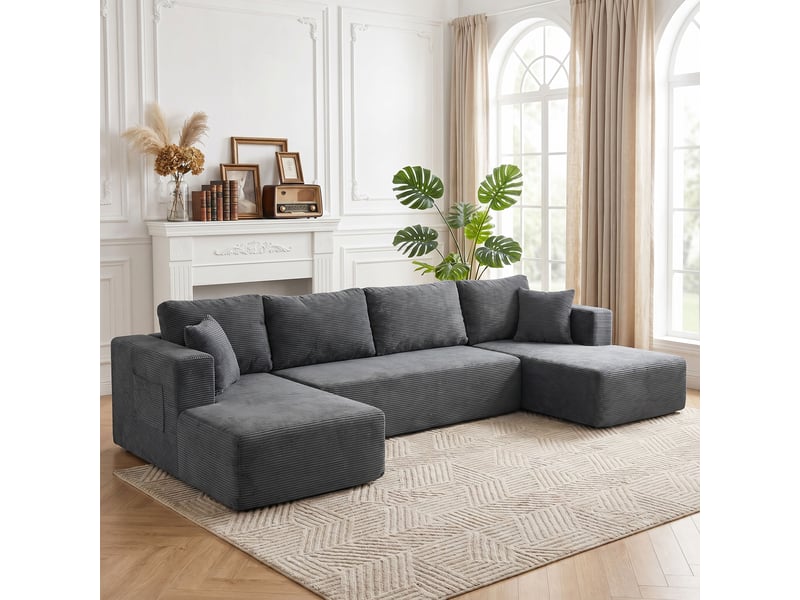 Canapé modulaire en u 4 places, 2 méridiennes, canapé 2 places, 6 coussins, sans montage, gris, 369 x 152 x 78 cm - Conforama A