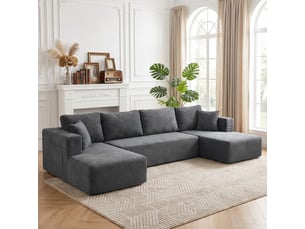 Canapé modulaire en u 4 places, 2 méridiennes, canapé 2 places, 6 coussins, sans montage, gris, 369 x 152 x 78 cm