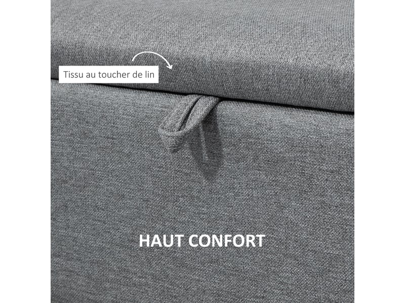  Banc banquette coffre de rangement 2 en 1 en tissu avec pieds en acier noir gris 102 x 40 x 39,5 cm  - Conforama R