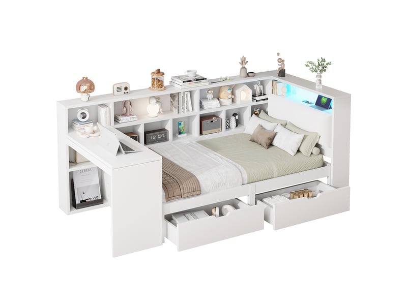 Lit avec rangement 90x200 cm coloris blanc mdf led lit enfant blanc - Conforama A