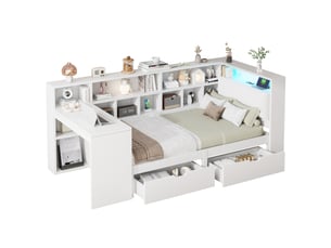 Lit avec rangement 90x200 cm <strong>MERAX</strong> <strong>lit enfant blanc</strong> coloris blanc