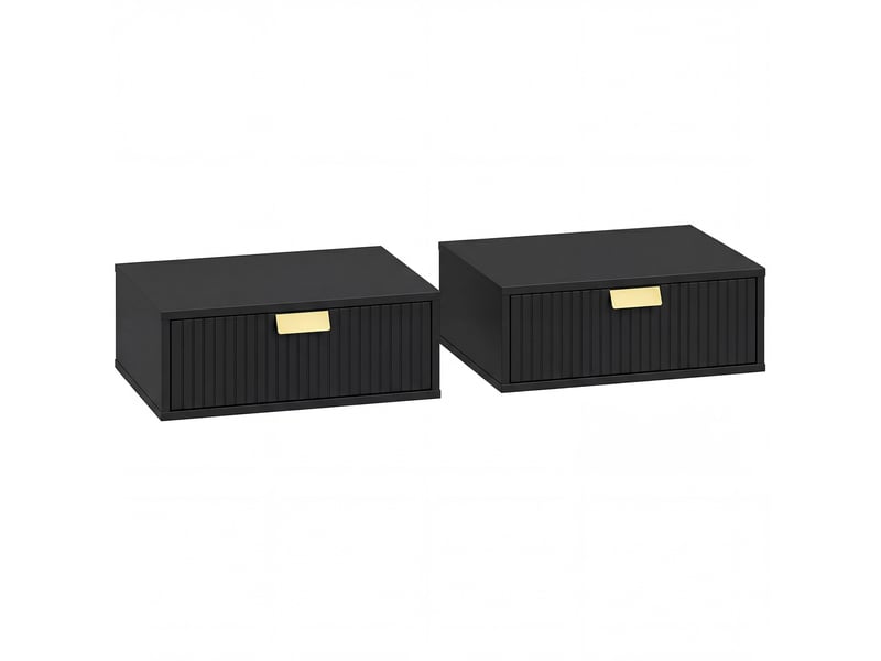  Lot de 2 chevets flottants design noir doré - 40 x 30 x 15 cm - tiroir  - Conforama A