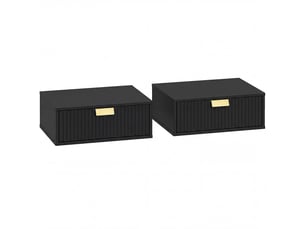 Lot de 2 chevets flottants design noir doré - 40 x 30 x 15 cm - tiroir
