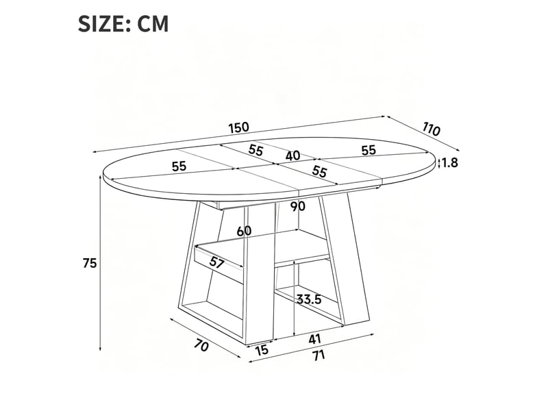  Table à manger extensible 150x110x75 cm avec rangement mdf noyer  - Conforama E