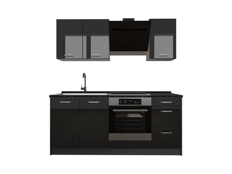  Vicco cuisine, noir haute brillanceanthracite, 180cm plan de travail anthracite  - Conforama A