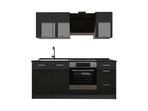 Vicco cuisine, noir haute brillanceanthracite, 180cm plan de travail anthracite