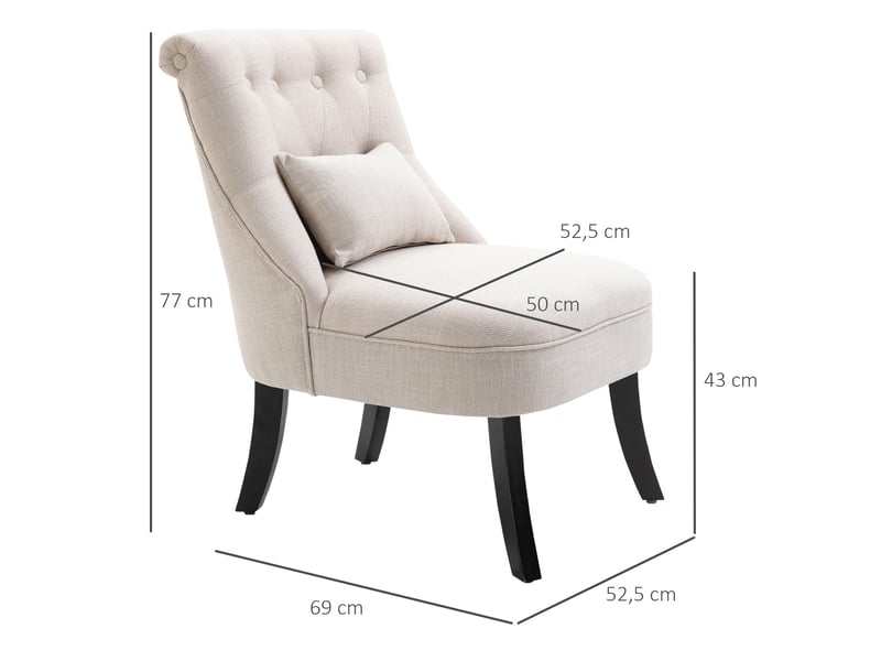  Fauteuil rembourré en tissu aspect lin avec coussin blanc crème 52,5 x 69 x 77 cm  - Conforama C