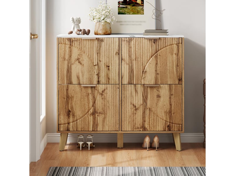  Meuble à chaussures 4 portes abattantes en mdf et bois massif naturel 105x24x95,5 cm - pangivo  - Conforama B