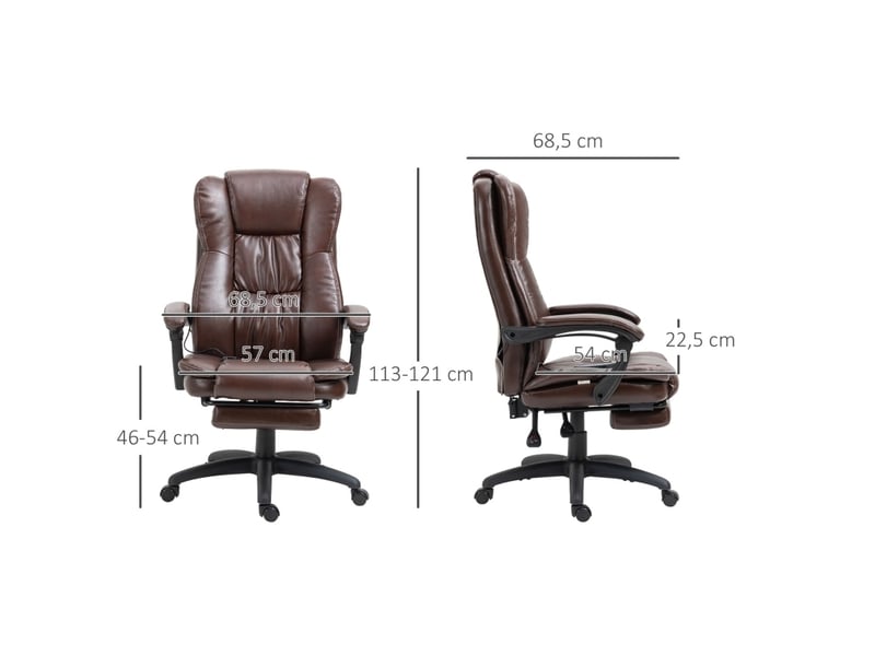 Fauteuil de bureau massant inclinable en similicuir marron avec repose-pieds - Conforama C