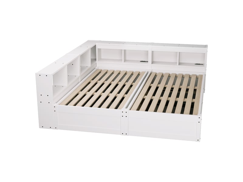 Canapé-lit 90180x200 cm, lit enfant, couchage d'appoint, rangement hydraulique, led, bois blanc, prise intégrée  - Conforama B