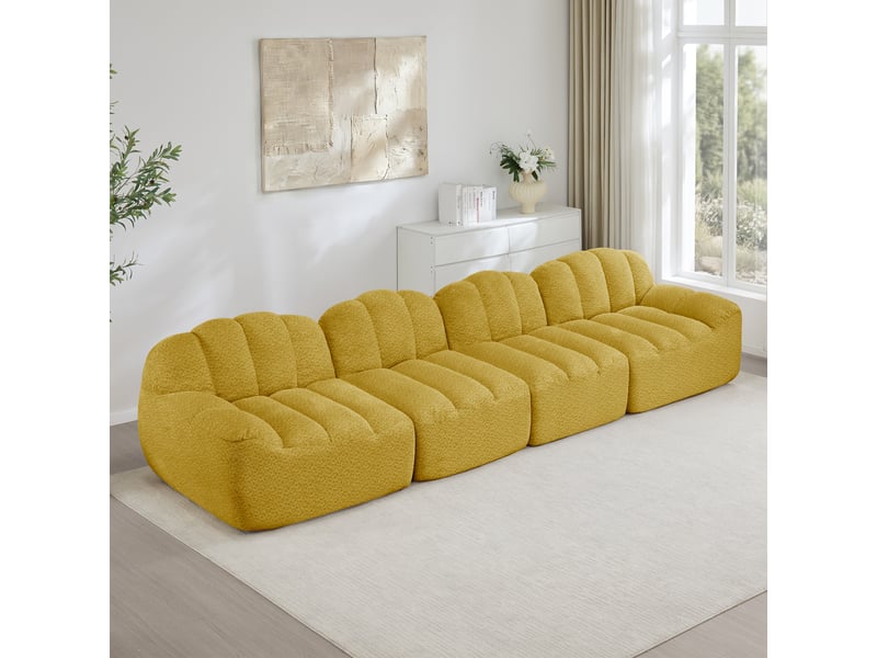  Canapé modulable, canapé 4 places — mousse haute densité, jaune, en tissu, assise profonde  - Conforama C