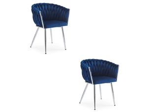 Chaise - leobert - orion - velours bleu marinepieds chromés - 61 x 55 x 79 cm - lot de 2