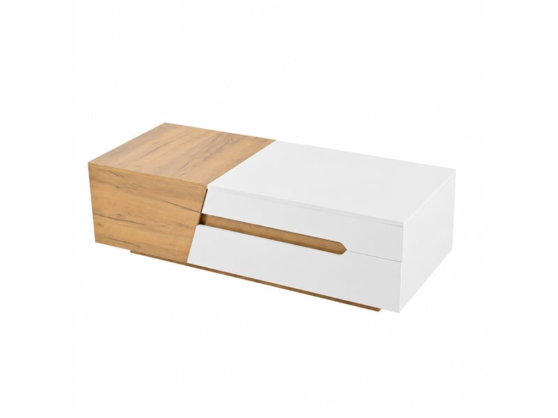  Table basse coulissante blanche et bois avec rangement, 120 x 50 x 37,5 cm  - Conforama E