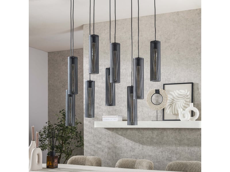  Suspension en tube 9 lampes ajustables en métal noir 100x150 cm  - Conforama D
