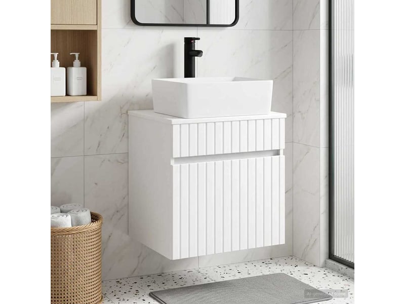 Meuble de lavabo mural, rangement salle de bain blanc 49x41x63cm bois d'ingénierie shl5962 - Conforama B