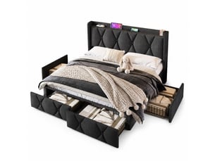 Lit avec rangement 160x200 cm MEUBLIV coloris gris