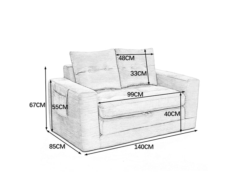  Canapé convertible 2 places avec couchage d'appoint, poches latérales et accoudoirs larges en velours côtelé noir  - Conforama D