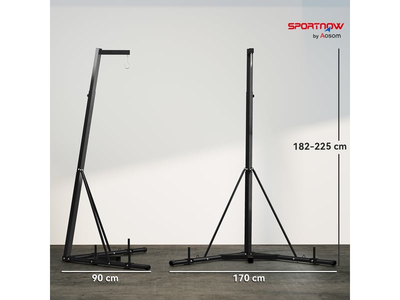 Support de sac de frappe autoportant réglable en hauteur avec base triangulaire, 170 x 90 x 182-225 cm, noir - Conforama E