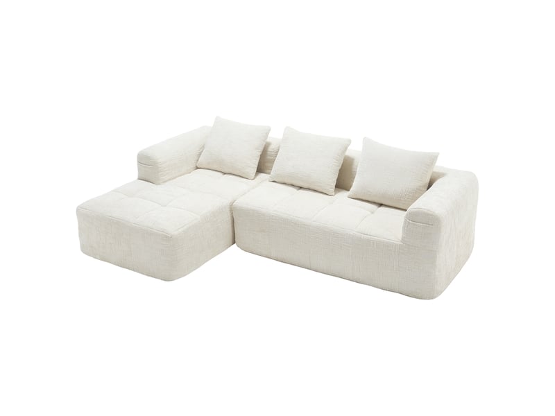  Canapé d'angle gauche fixe 3 places tissu beige Canapé d'angle beige - Conforama A