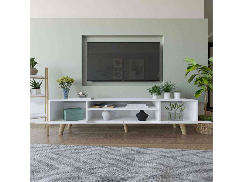  Meuble tv en aggloméré 180 x 29.8 x 48 cm roma blanc  - Conforama E