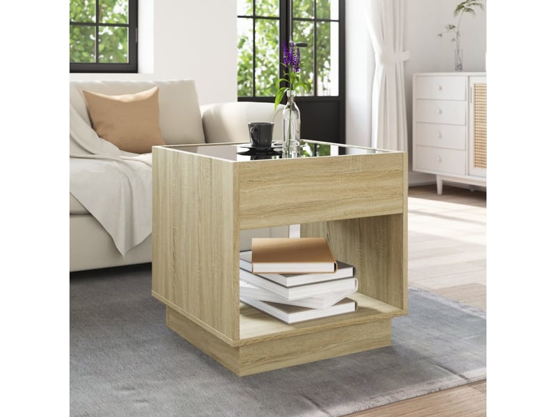  Table basse - table de salon - table à thé avec led infini chêne sonoma 50x50x50 cm  - Conforama D