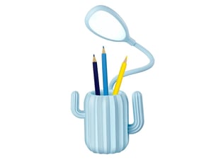 Pot à crayons en forme de cactus - lampe led flexible 360° - éclairage 3 intensités - bleu