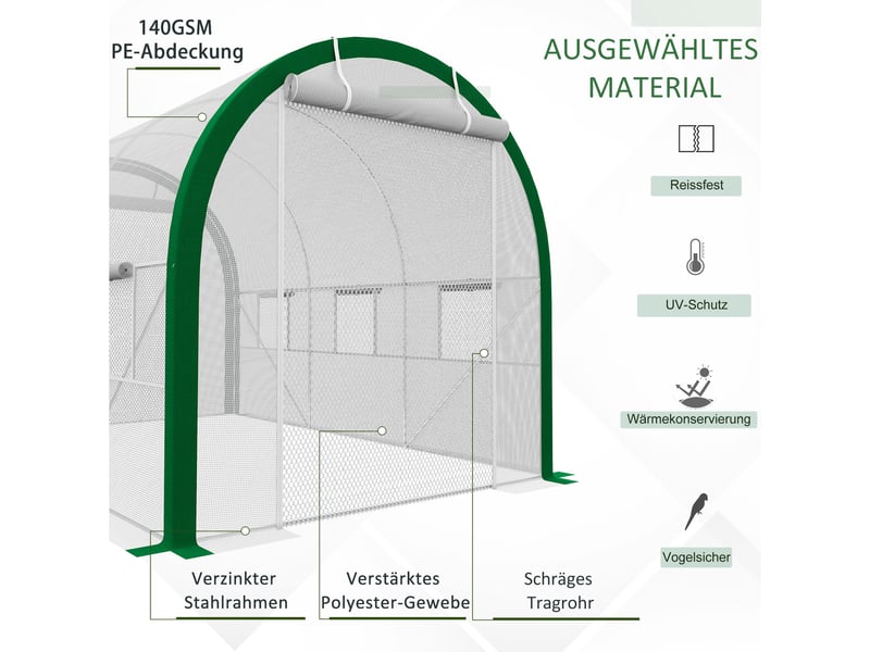  Serre tunnel de jardin - dimensions - porte roulante avec fermeture éclair 358x210x210cm - Conforama E