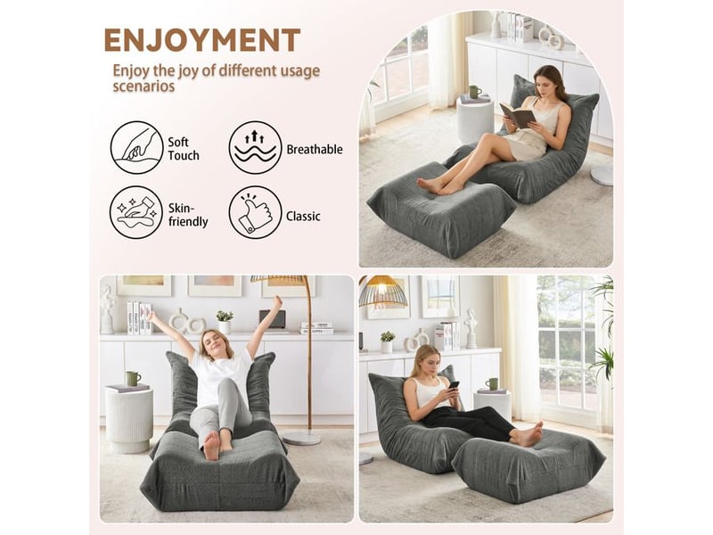  Fauteuil relax en tissu peluche - gris - mousse haute densité - dossier inclinable - repose-pieds 100x90x70cm - Conforama D
