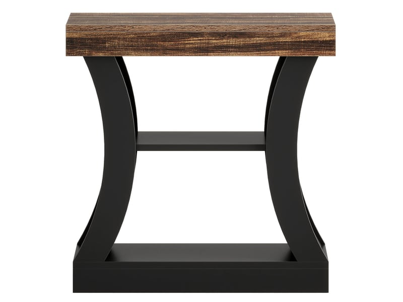 Bout de canapé de 80 cm pour salon, table d'appoint à 3 niveaux avec rangement, table de chevet moderne en bois pour chambre ou canapé, idéale pour les petits espaces, coloris marron rustique et noir  - Conforama A