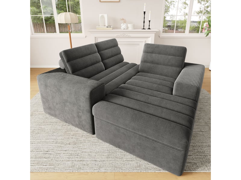  Canapé d'angle modulable 4 places en velours côtelé gris foncé  - Conforama E