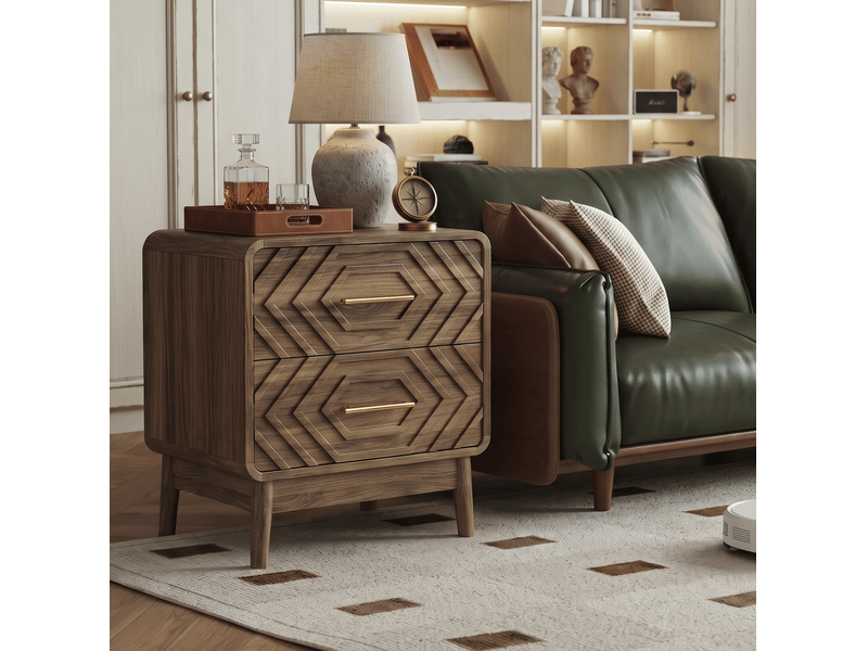 Table de chevet 48x38x56 cm en mdf marron noyer avec 2 tiroirs  - Conforama D