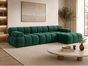 Canapé d’angle droit modulable 3 places VENUS – velours vert – 282 × 155 cm