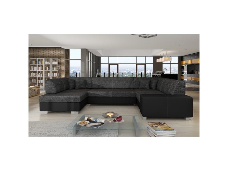  Canapé panoramique en u gris foncé &amp; noir convertible 6 places havane design géométrique  - Conforama B