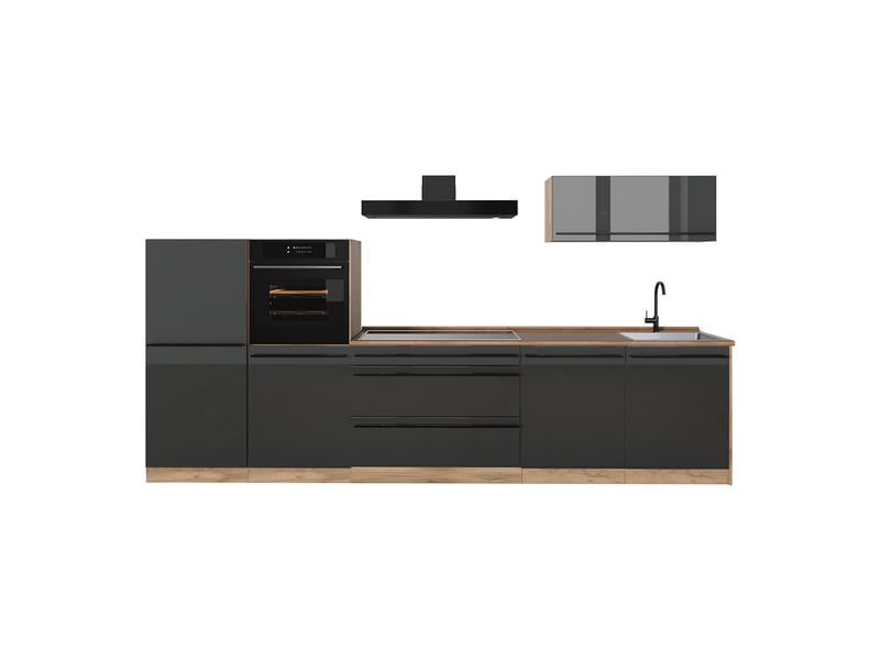  Vicco cuisine, anthracite haute brillancechêne doré, 340cm plan de travail chêne doré  - Conforama A