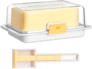 Beurrier en - (blanc) avec cuillère - boîte à beurre, résistante à la chaleur, design rectangulaire, avec fermeture à clip