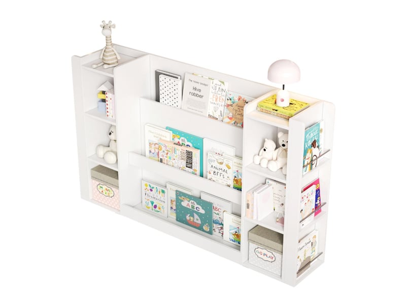  Bibliothèque enfant 140 x 30 x 95 cm blanche en mdf, rangement ouvert pour livres et jouets dans la chambre  - Conforama A