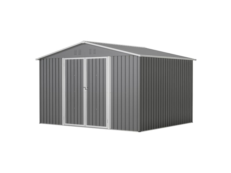 Abri de jardin en métal 300 x 252 x 191 cm, grand rangement extérieur 6,91 m² avec double porte verrouillable, ventilation intégrée, gris Luxe haut de gamme - Conforama A
