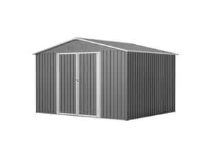 Abri de jardin en métal 300 x 252 x 191 cm, grand rangement extérieur 6,91 m² avec double porte verrouillable, ventilation intégrée, gris