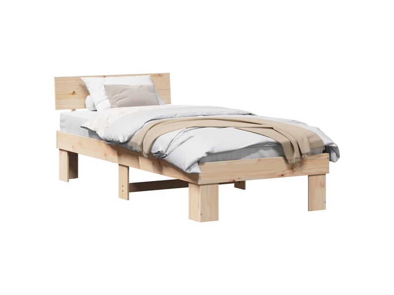 Lit simple- lit adulte - cadre de lit avec tête de lit naturel 90 x 200 cm pin massif - Conforama A