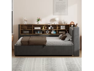 Lit coffre 90x200 cm <strong></strong>  <strong></strong> coloris gris